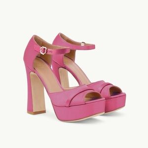 Malone Souliers Pink Satin Platform Heels